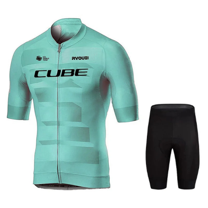 Cube Cycling Jersey Set – Men’s Summer Short Sleeve Bike Shirt & Padded Bib Shorts, Road & MTB Bicycle Clothing Maillot Ciclismo