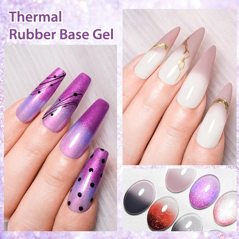 Mtssii 7ml Changing AurorasThermal Rubber Base Gel Nail Polish Nude Purple Glitter Sparking Long Lasting Manicure Art Varnish