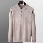 Winter New Men's Pure Wool Sweater Loose POLO Collar Vertical Pattern Thickened Sweater Casual Business High end CashmereSweater