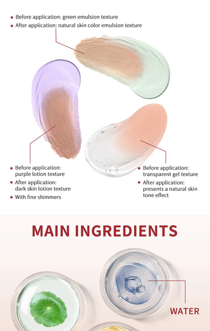3pcs CC Cream Color Changing Liquid Foundation Centella Korean High Coverage Foundation Foundation Cream for Face Base Makeup