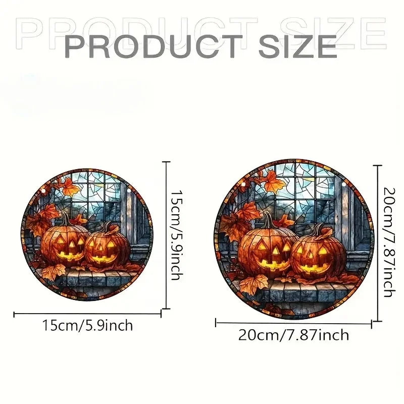 2D Halloween pumpkin circular acrylic sign, suitable for windows, porches, classrooms, courtyards, Halloween decorations, gifts