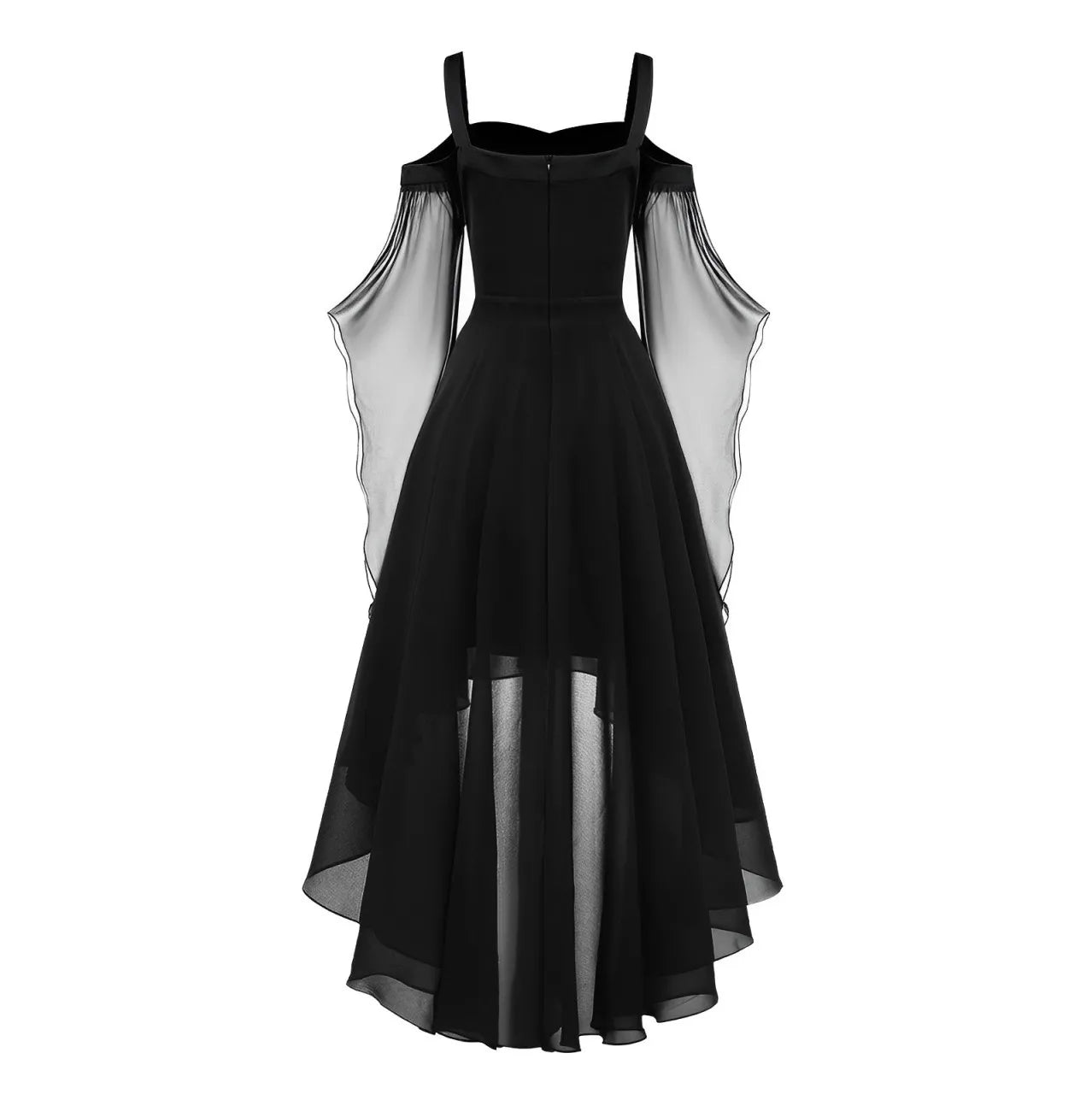 Halloween Witch Cosplay Costumes Women Casual Plus Size Cold Shoulder Dress Solid Color Chiffon Butterfly Sleeve Gothic Dress