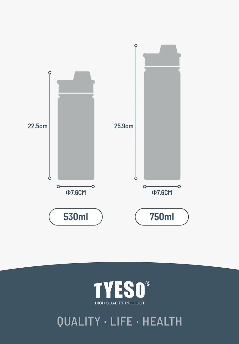 Tyeso 530/750ML Thermos Bottle Stainless Steel Vacuum Flask Travel Cup Insulated Water Bottle Sport Thermal Cup Mug Hot Cold Mug