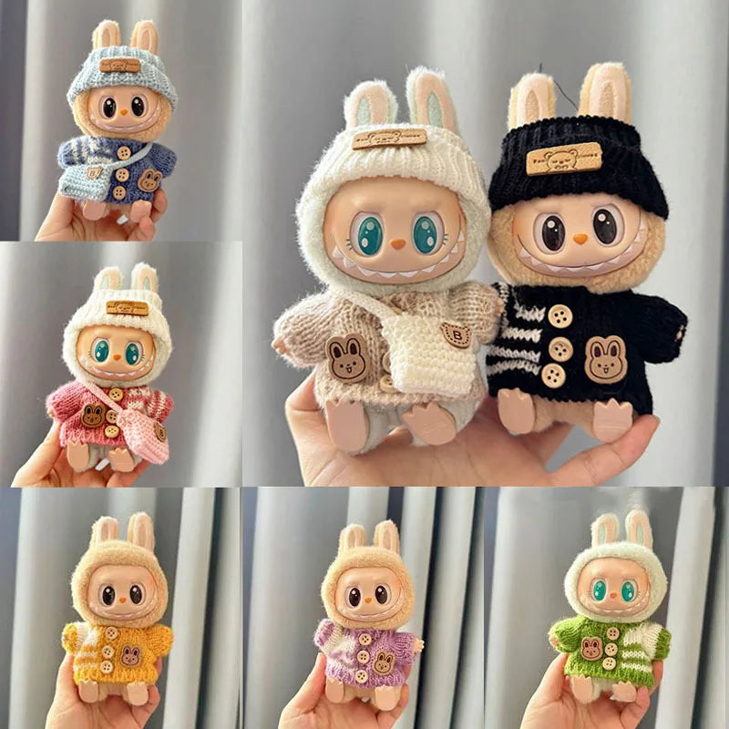 For 15-17 cm V1v2 Labubu Clothes Outfit Labubu Sitting Party Bear Label Scarf Hat Bag Dolls Accessories Cute Decoration Sweater