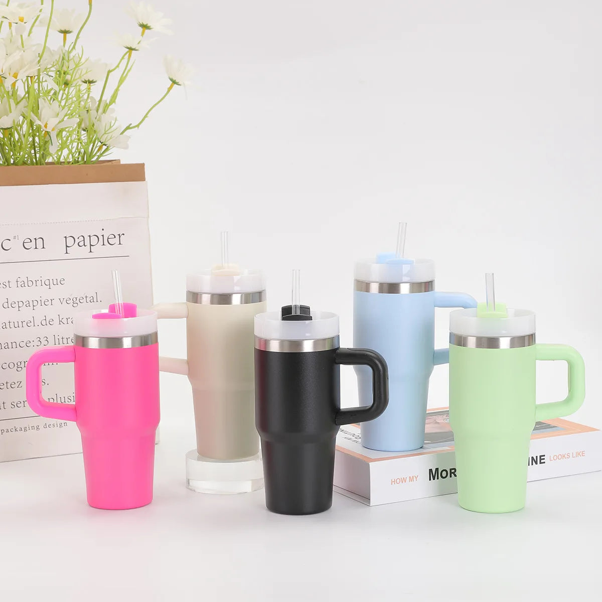 14oz Car Mug with Handle Double-layer Vacuum Coffee Cup Portable Water Cup Large Capacity 304 Stainless Steel Travel Thermal Cup