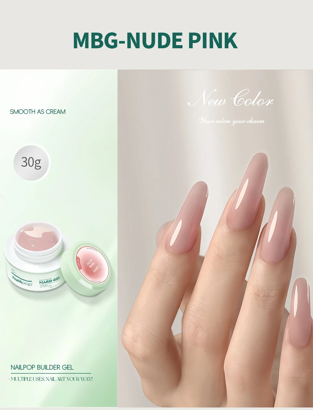 Nailpop HEMA-FREE Builder Gel 30g for Nail Extension Milky Smooth Clear/Pink Long Lasting Quick Building Soak Off UV Nail Gel