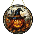 2D Halloween pumpkin circular acrylic sign, suitable for windows, porches, classrooms, courtyards, Halloween decorations, gifts