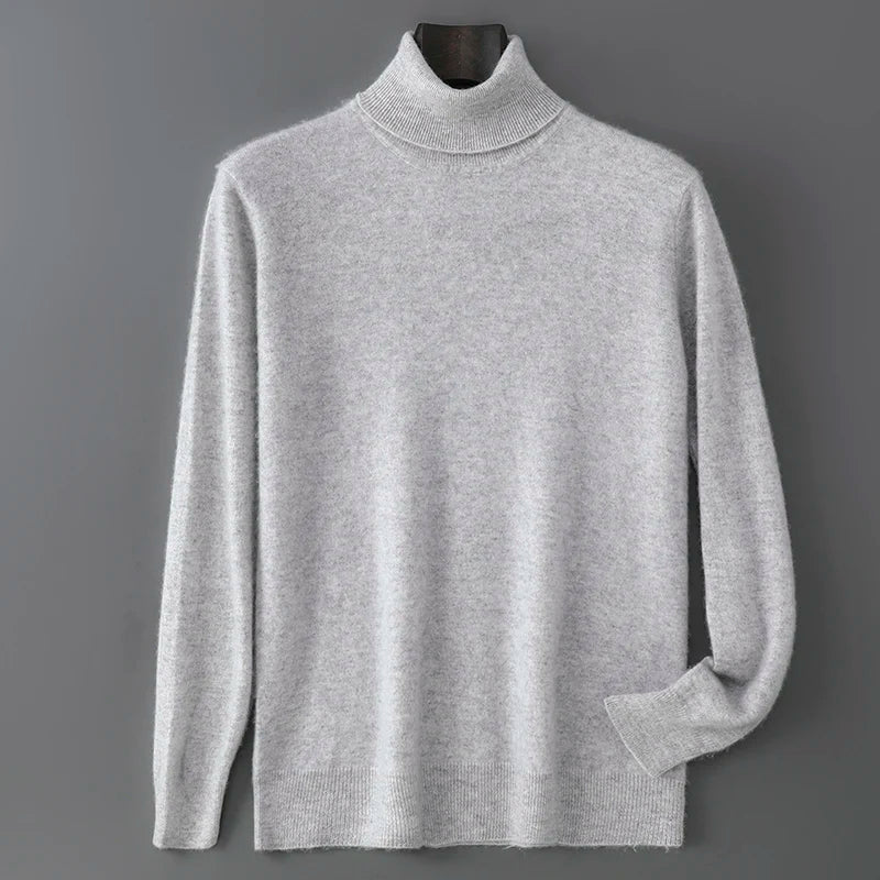 Men's 100% Pure Wool Pullover Sweater For Autumn Winter High Collar Knitted Long Sleeved Loose Solid Color Casual Simple Warmtop