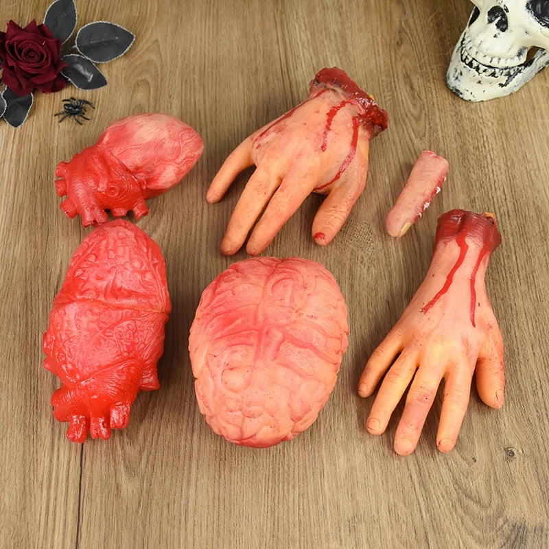 2024 Halloween Fake Human Arm Plastic Hands Foot Bloody Dead Body Parts Outdoor Haunted House Scary Props Halloween Decorations
