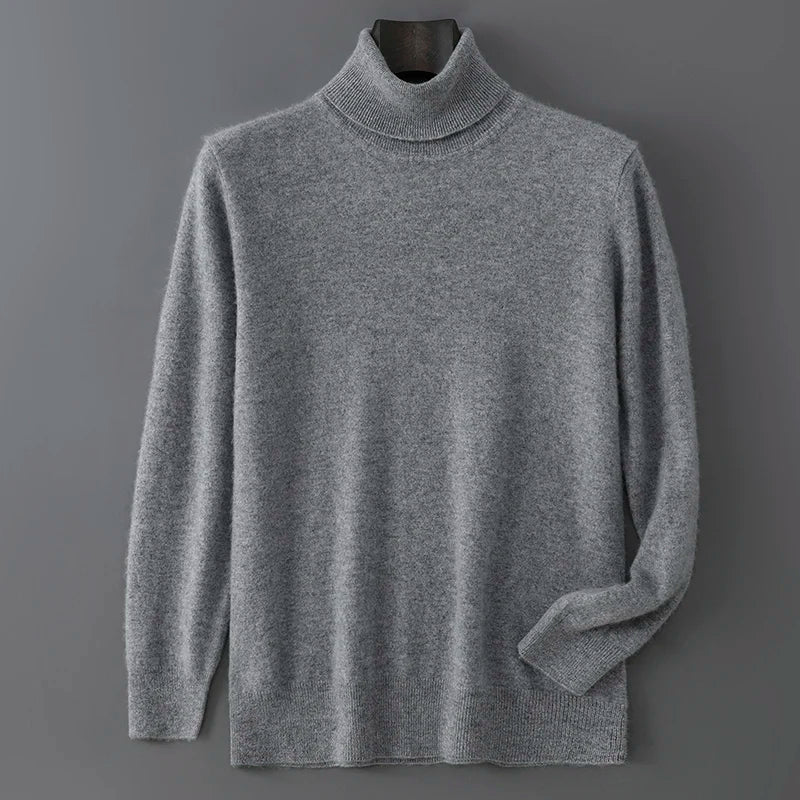Men's 100% Pure Wool Pullover Sweater For Autumn Winter High Collar Knitted Long Sleeved Loose Solid Color Casual Simple Warmtop
