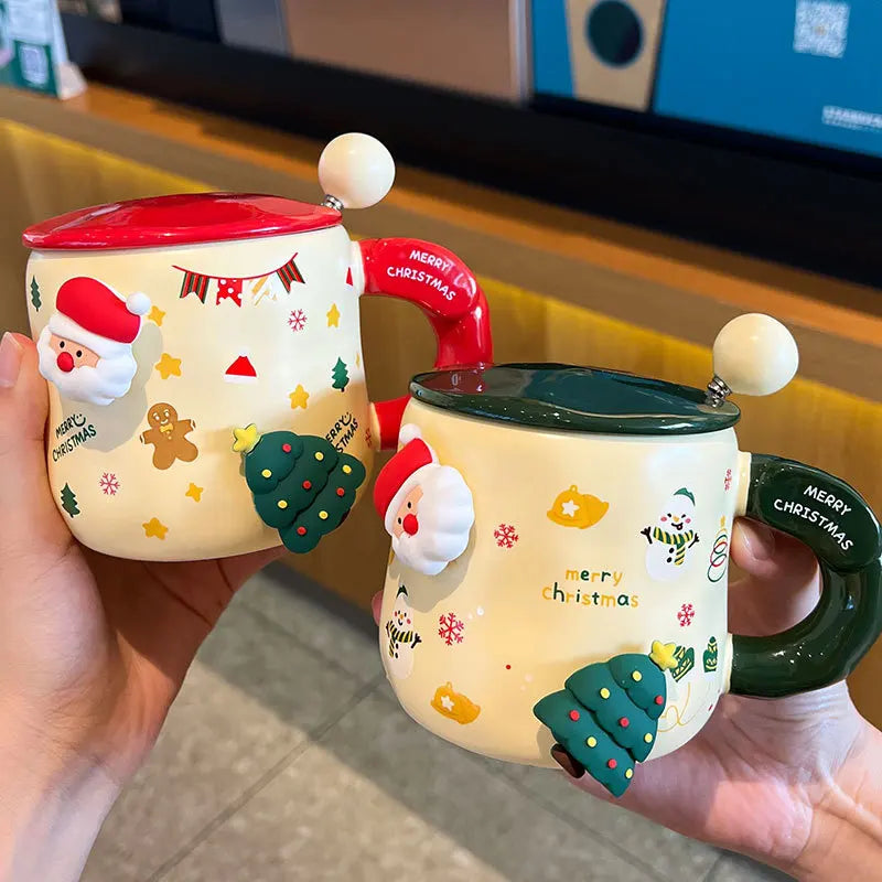 Christmas-themed mugs with magnetic accessories and LIDS, cute ceramic cups, women, couples, office coffee cups