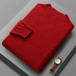 Autumn Winter Seamless Readymade Garments Men's Half High Neck Pullover Long Sleeve Loose Sweater 100% Wool Casual Knit Underlay
