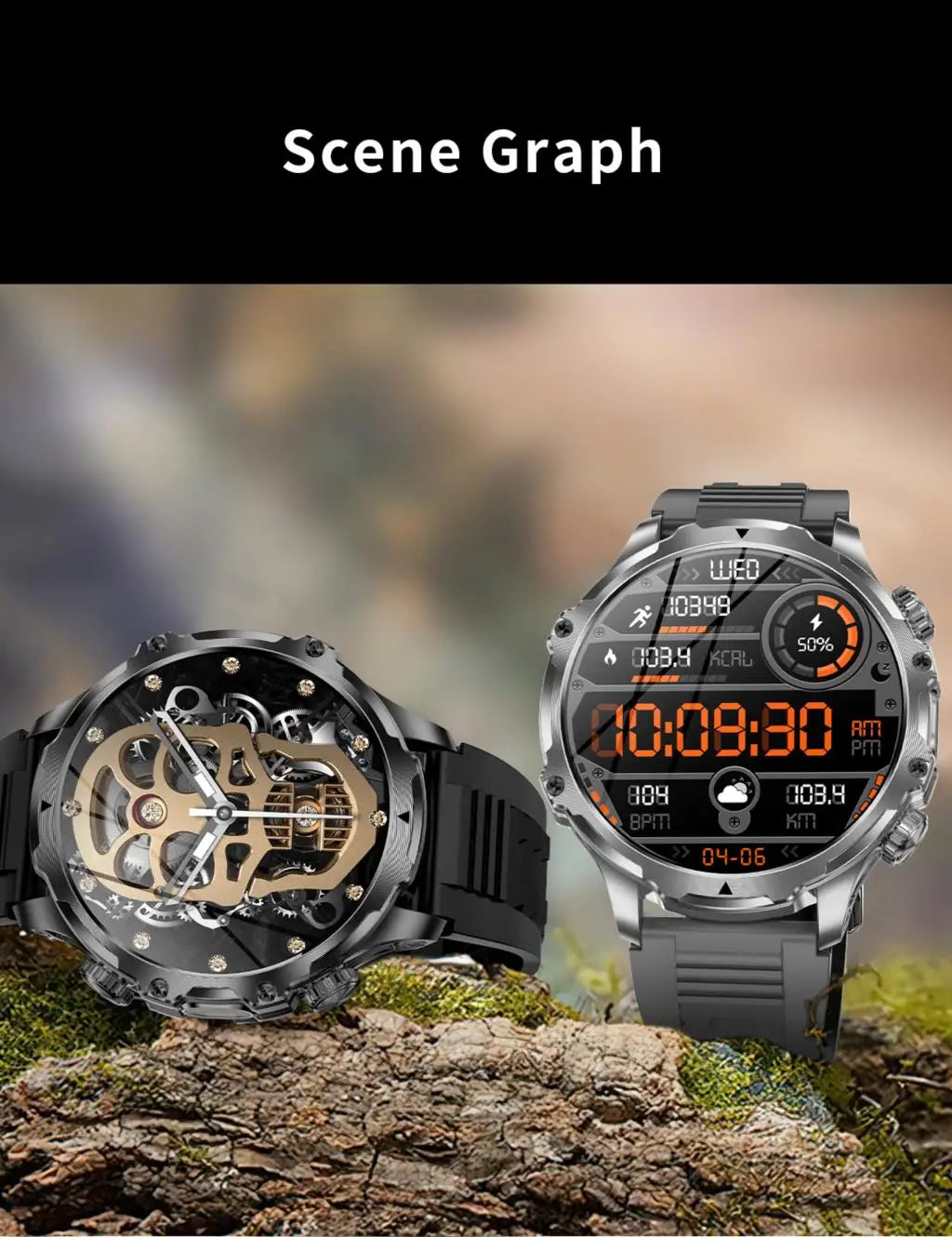 AK75 Smart Watch Flashlight 1.9inch Men Outdoors Sports Fitness Tracker 700mah Large Battery BT Calling LED Light Smartwatch