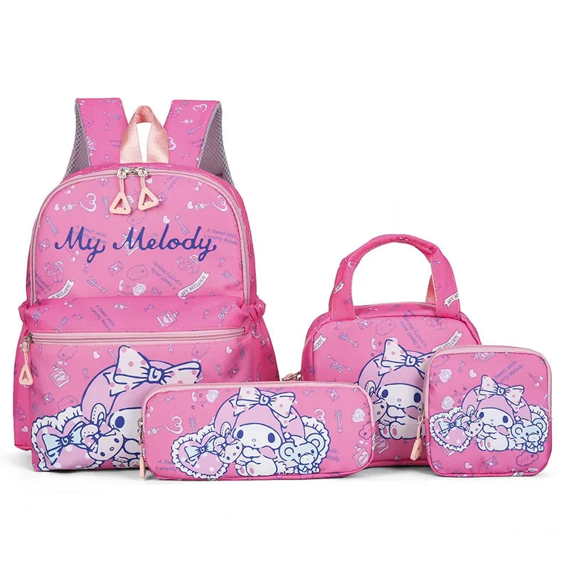Hello Kittys 4pcs Backpack Set, Pencil Case, Shoulder Bag, Wallet Set, Kuromsi School Bag, Melody Casual Outdoor Daypack
