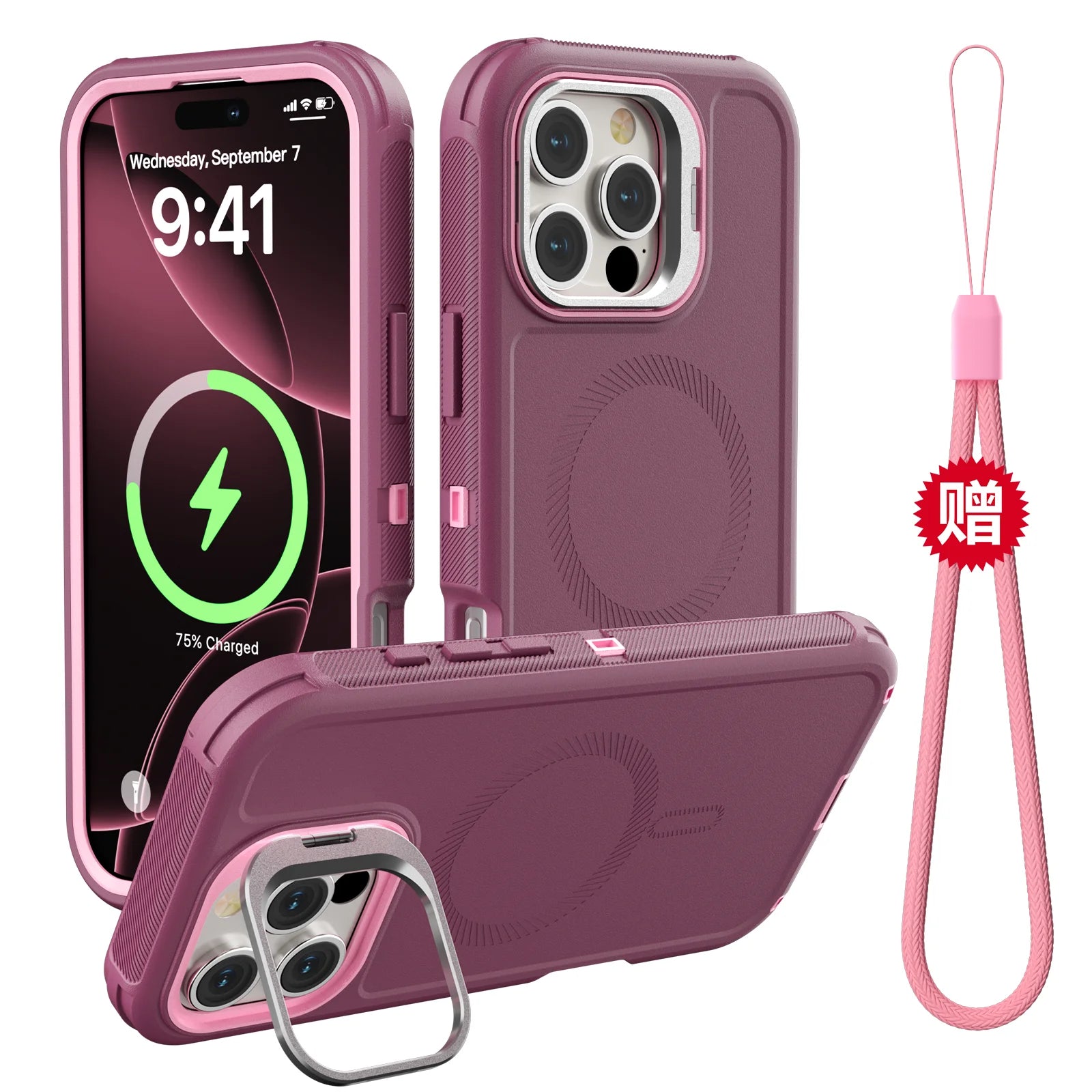 3 IN1 Military Heavy Support Hanging Rope Case For IPhone 16 15 14 Plus 13 Pro Max for MagSafe Magnetic Shockproof Cover