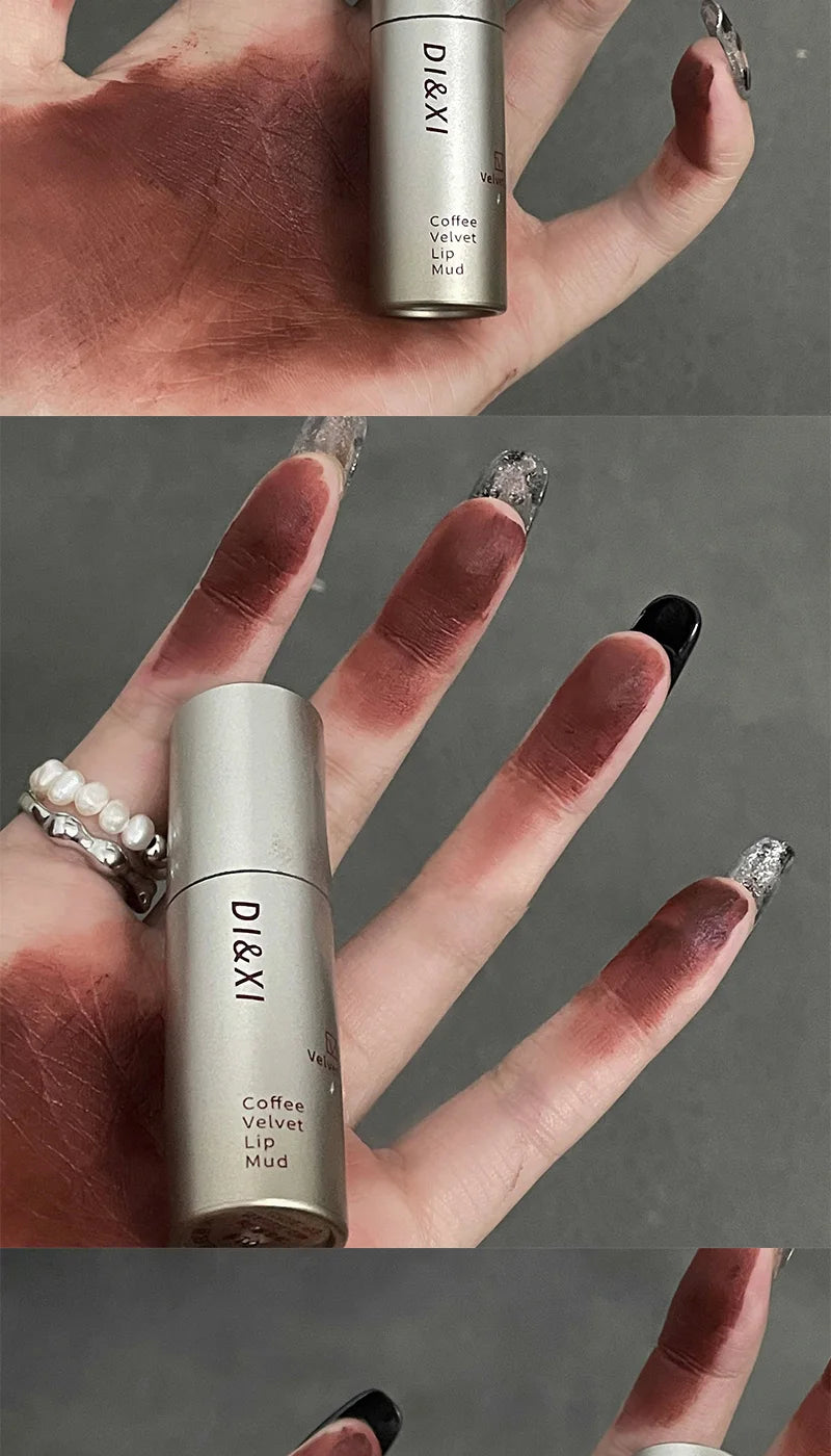 DIXI Mini Silver Tube Matte Lip Glaze — Velvet Finish, Skin-Enhancing, Versatile Low-Saturation Latte Shade