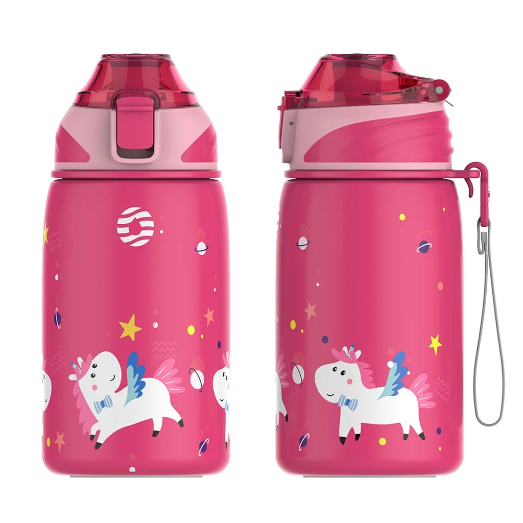 Fjbottle Kids Water Bottle Stainless Steel 400ml,1-Click Opening, BPA-Free Leak-proof Thermos Bottle, Cartoon Water bottle