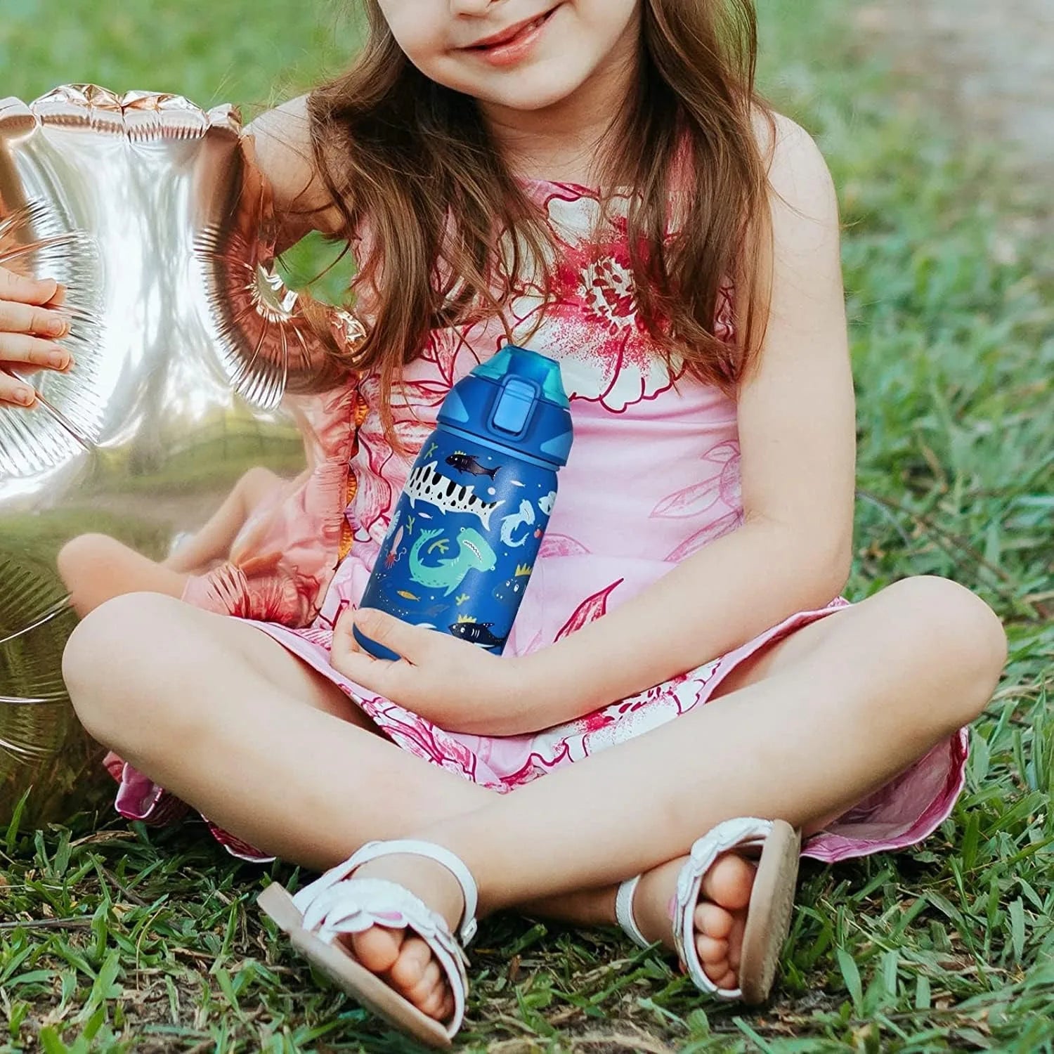 Fjbottle Kids Water Bottle Stainless Steel 400ml,1-Click Opening, BPA-Free Leak-proof Thermos Bottle, Cartoon Water bottle