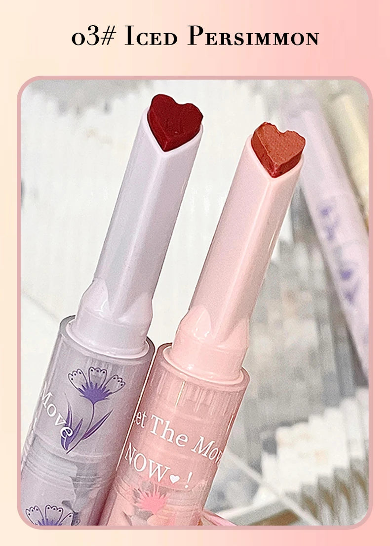 Gege Bear Floral Whisper Moisturizing Mirror Shine Lipstick — Glossy Jelly Finish, Heart-Shaped Bullet, Hydrating Lip Balm