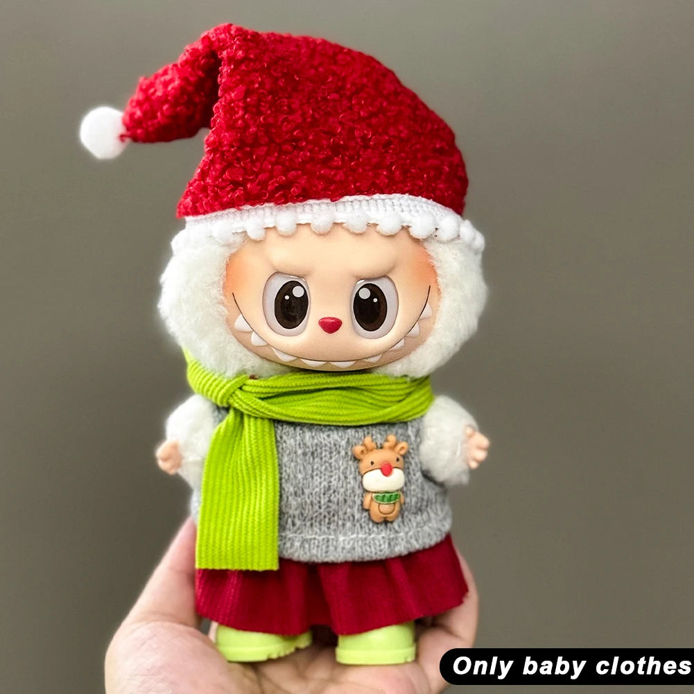17cm Mini Plush Doll'S Clothes Outfit Accessories For Korea Kpop Labubu V1 V2 V3 Christmas onesie hat set Clothing
