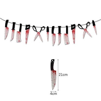 Halloween Terror Banner Blood Hand Foot Knife Skeleton Horror Flag Pulling Ghost Festival Decor Happy Halloween Party Decor