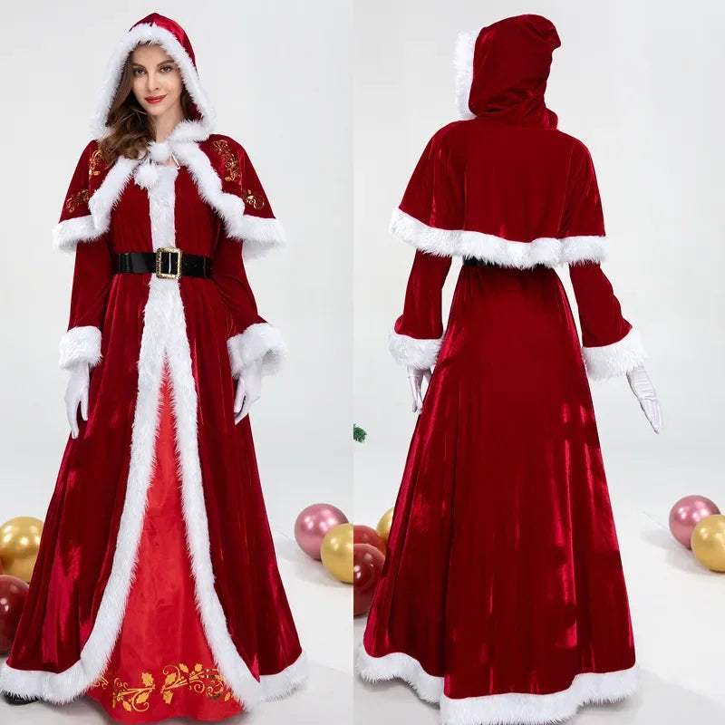 Deluxe Classic Mrs. Claus Kerst Kostuum Xmas Party Santa Claus Cosplay Vrouwen Rode Jurk Kerst Koningin Carnaval Feestjurk