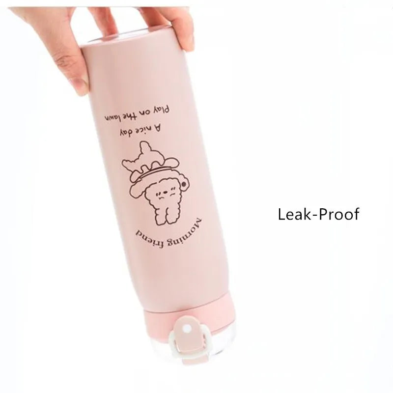 350ml/500ml Cartoon Stainless Steel Thermal Flask With Straw Portable Kids Cute Thermal Water Bottle