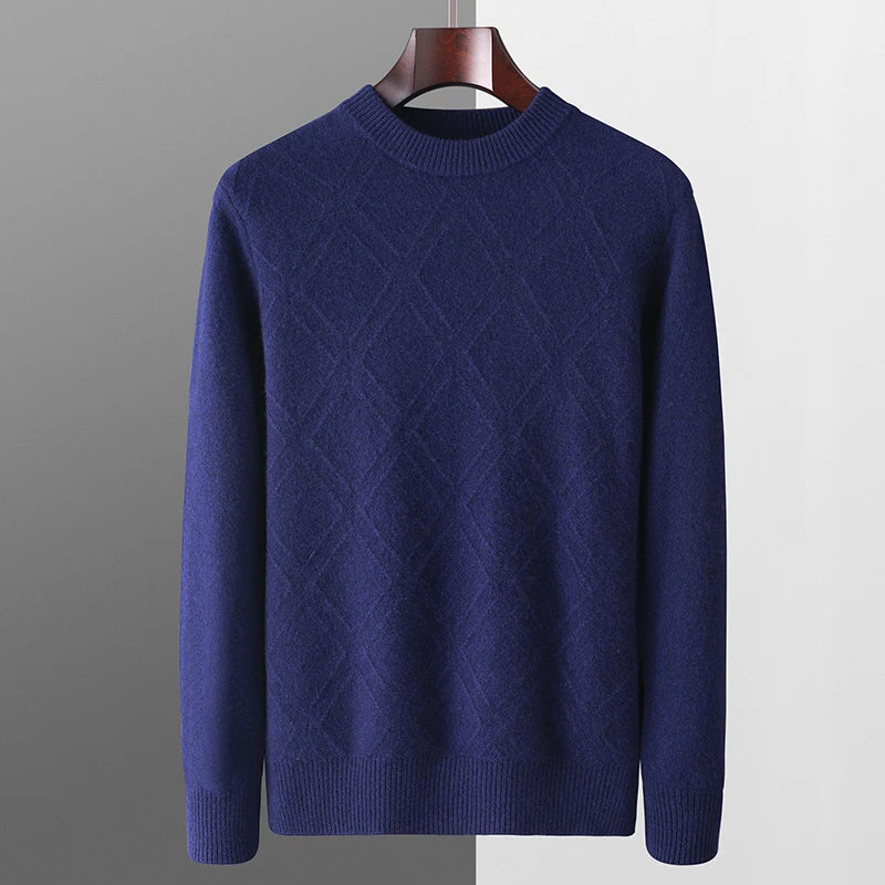 Autumn winter thick wool base sweater men's semi high neck diamond business casual pullover sweater knitted sweater cashmere top