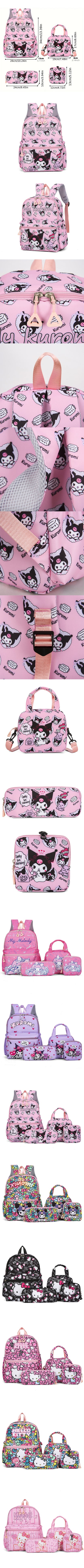 Hello Kittys 4pcs Backpack Set, Pencil Case, Shoulder Bag, Wallet Set, Kuromsi School Bag, Melody Casual Outdoor Daypack
