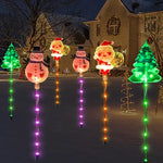6pcs/set Solar-Powered Christmas Lawn Lights Santa Tree & Reindeer Designs for Outdoor Decor Waterproof Garden Lights Holiday