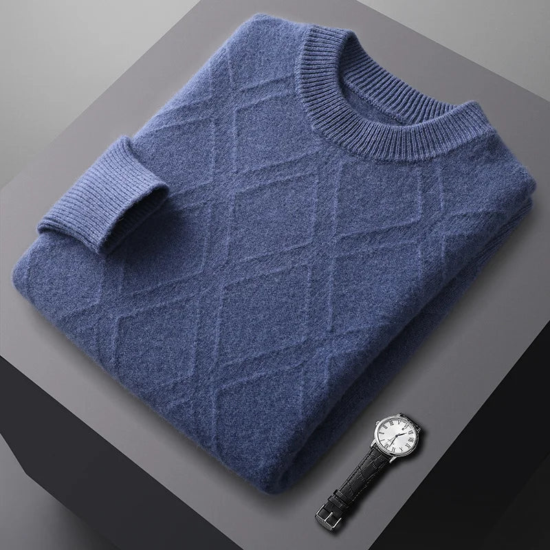Autumn winter thick wool base sweater men's semi high neck diamond business casual pullover sweater knitted sweater cashmere top