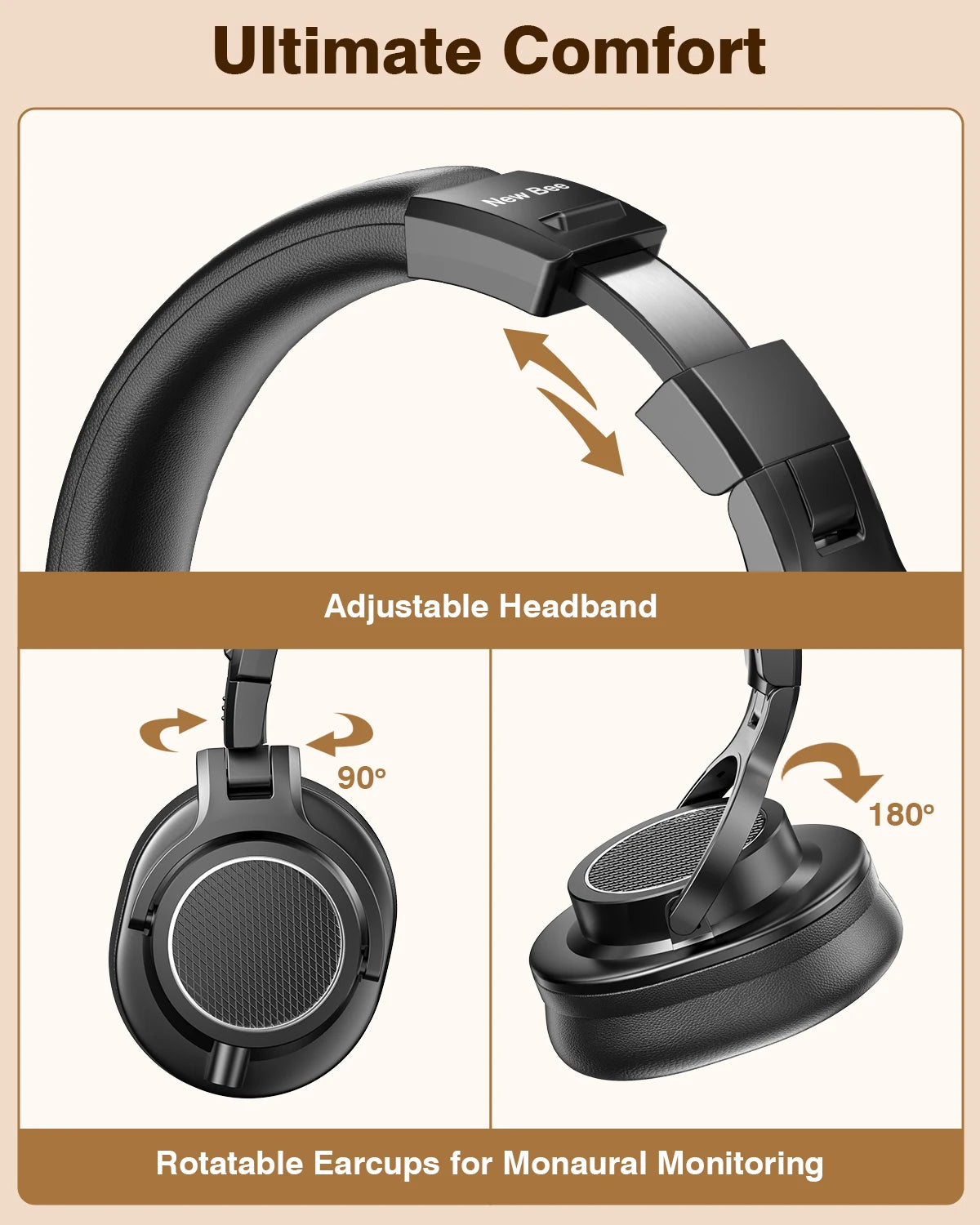 New Bee Wired Professional Studio Pro 50 DJ Headphones With Microphone Over Ear Hi-Res Studio Monitor Music Headset Earphone