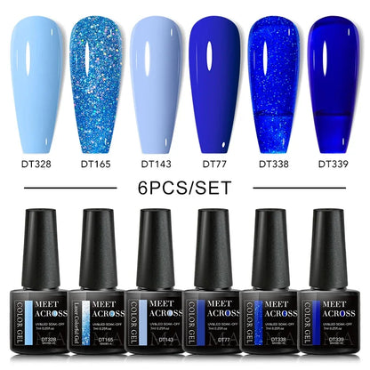 MEET ACROSS 6Pcs Gel Nail Polish Set Pink Red Green Macaron Color Manicure Kit For Nails UV Gel Nail Art Varnish Nail Supplies