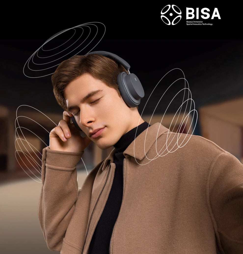 Baseus Wireless Headphones Bluetooth 5.3 HIFI Level Earphone 40mm Driver Foldable Over Ear Headsets 70H Playtime Spatial Audio
