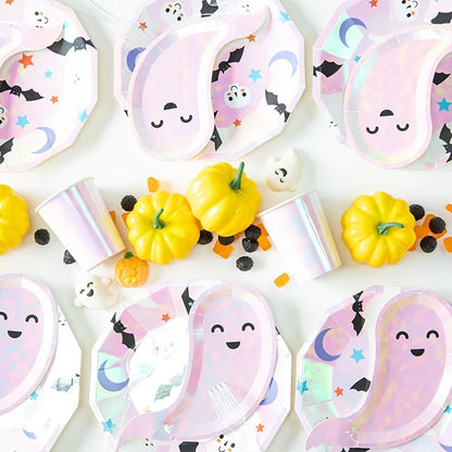 Lovely Pink Laser Disposable Tableware Girls Women Party Decoration Ghost Plates Paper Napkins Cups Halloween Parties Supply
