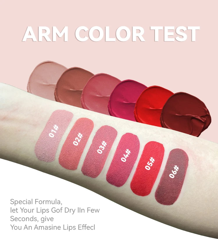Long Lasting Velvet Matte Lip 6 Colors Gloss Waterproof Non-stick Cup Sexy Nude Red Pink Liquid Lipstick Lips Makeup Cosmetic