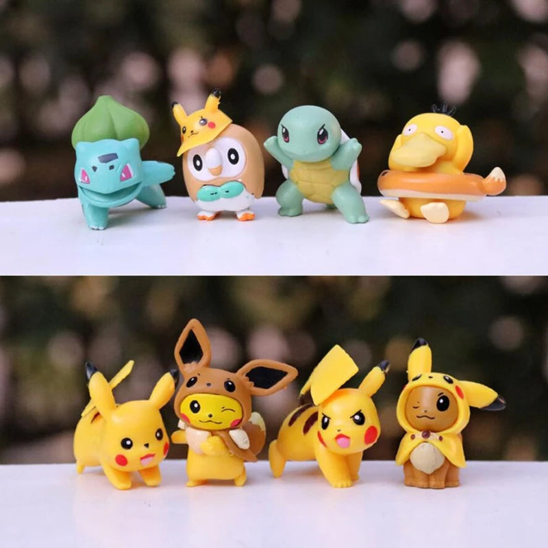 8PCS Pokemon Mini Figures Toys Pikachu Psyduck Squirtle Bulbasaur Miniature Cake Succulents Ornaments Figure Props