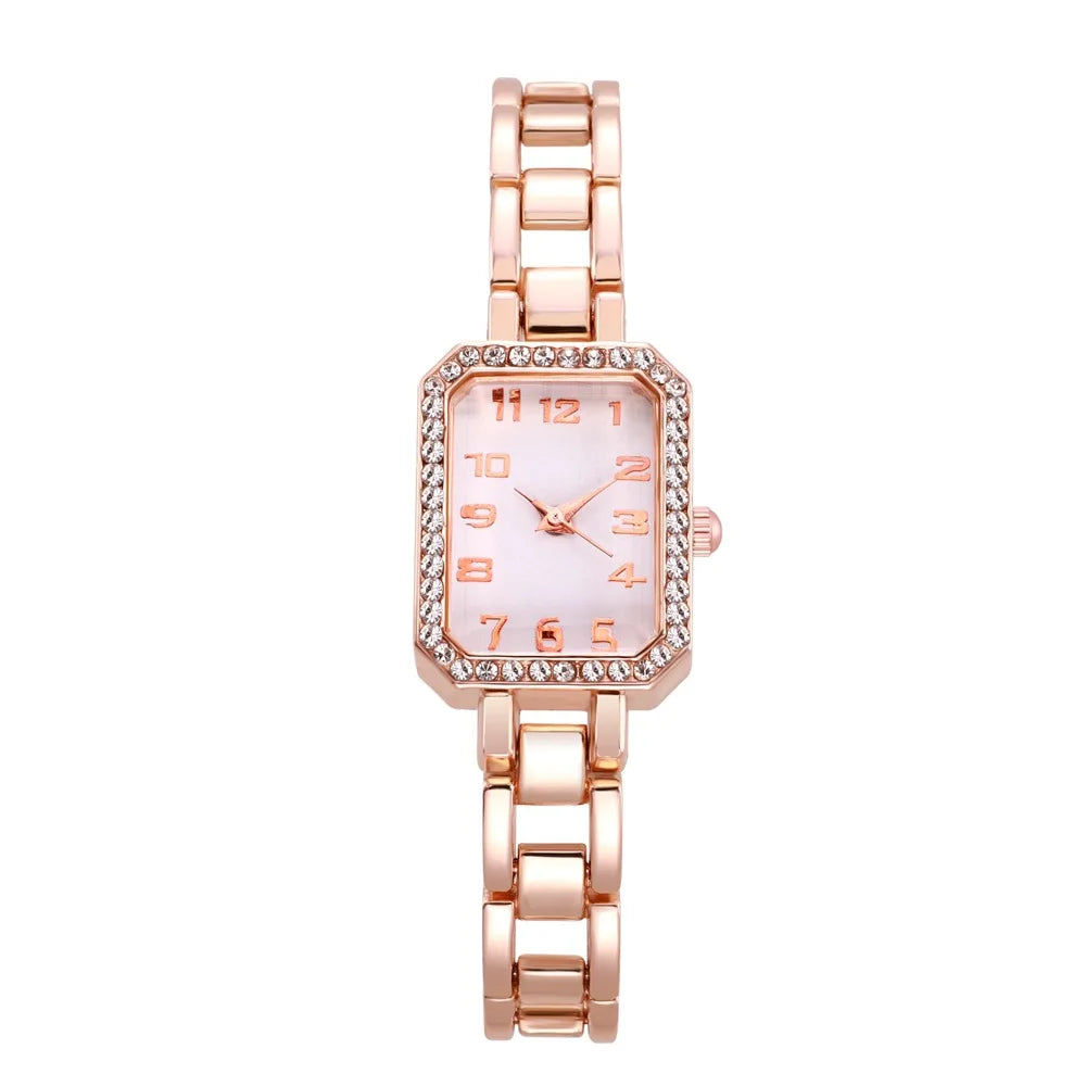Luxury Women's Watch 2023 New Simple Square Full Diamond Digital Quartz Watch Gold Stainless Steel Bracelet Women's Dress Clock