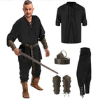 Retro Vintage Medieval Renaissance Pants Outfits Waist Belt Shirt Arm Guards Pirate Men's Cosplay Costume Halloween