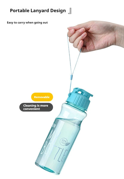 550ml Plastic Water Bottle Portable Sports Cup With Anti Drop Rope Outdoor Water Container Color Transparent Pet Flip Cover