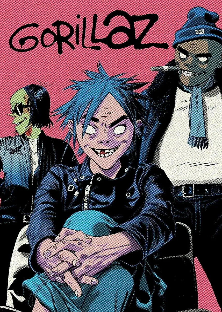 Virtual Anime Rock Band Gorillaz Poster Modern Music Album Cover Canvas Painting Wall Art for Club Living Room Home Decor Mural