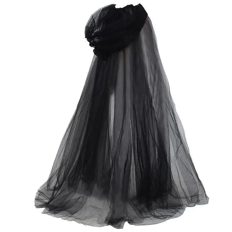 Black Bridal Shawl Witch Vampire Cosplay Cloak Halloween Double Cloak Game Party Costume Props Holiday Dress Up