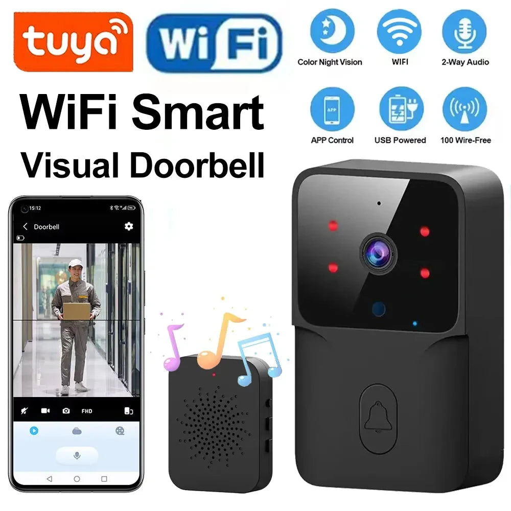 WiFi Doorbell Home Tuya WiFi Wireless Doorbell DC AC Battery Powered Camera Bell with Alex Google Bundle Video Doorbell Camera