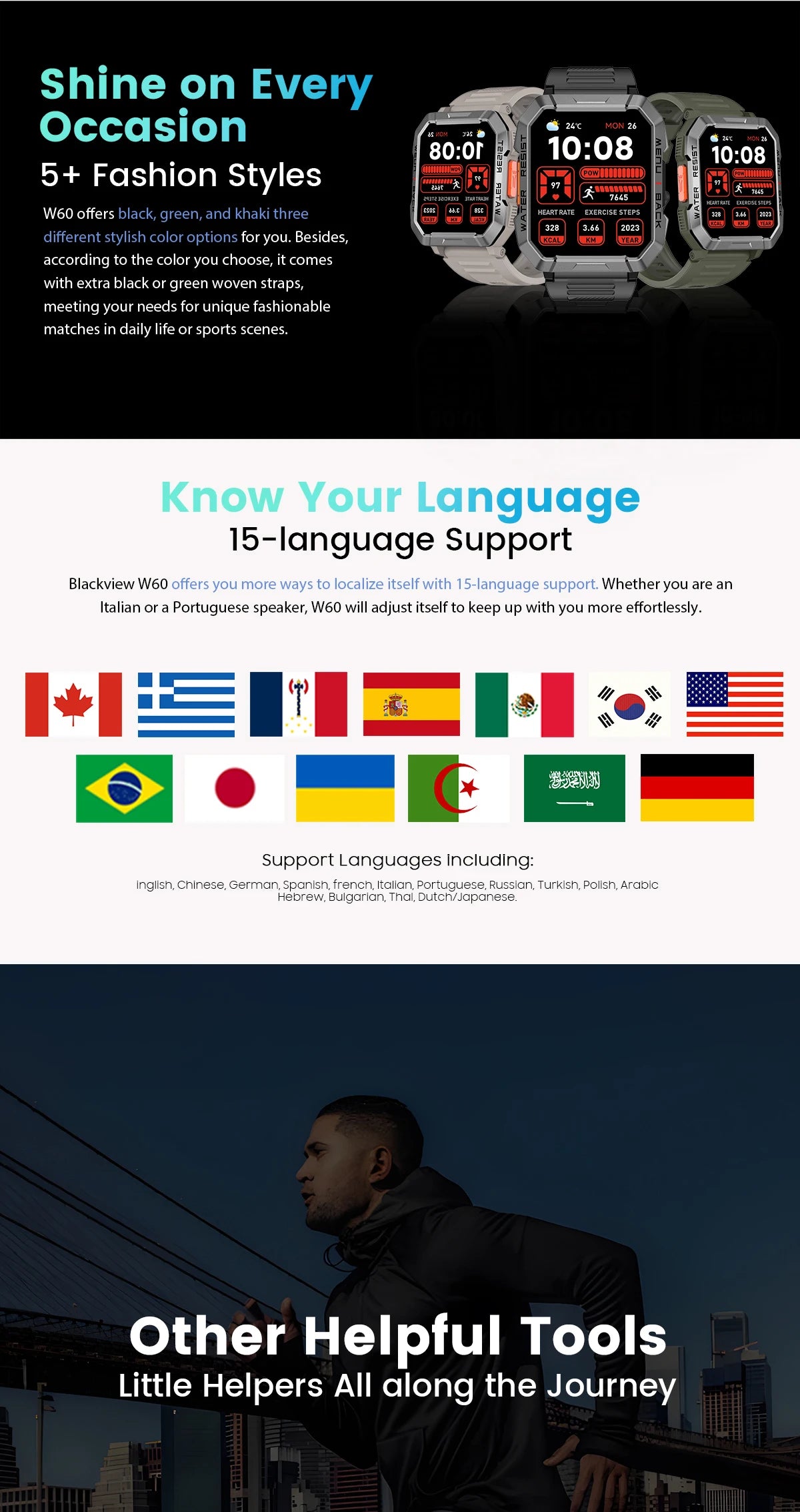 Blackview W60 2024 New Smartwatch 2.01'' HD Display TFT Rugged Smart Watch for Outdoor With Emergency Lighting Bluetooth Calling