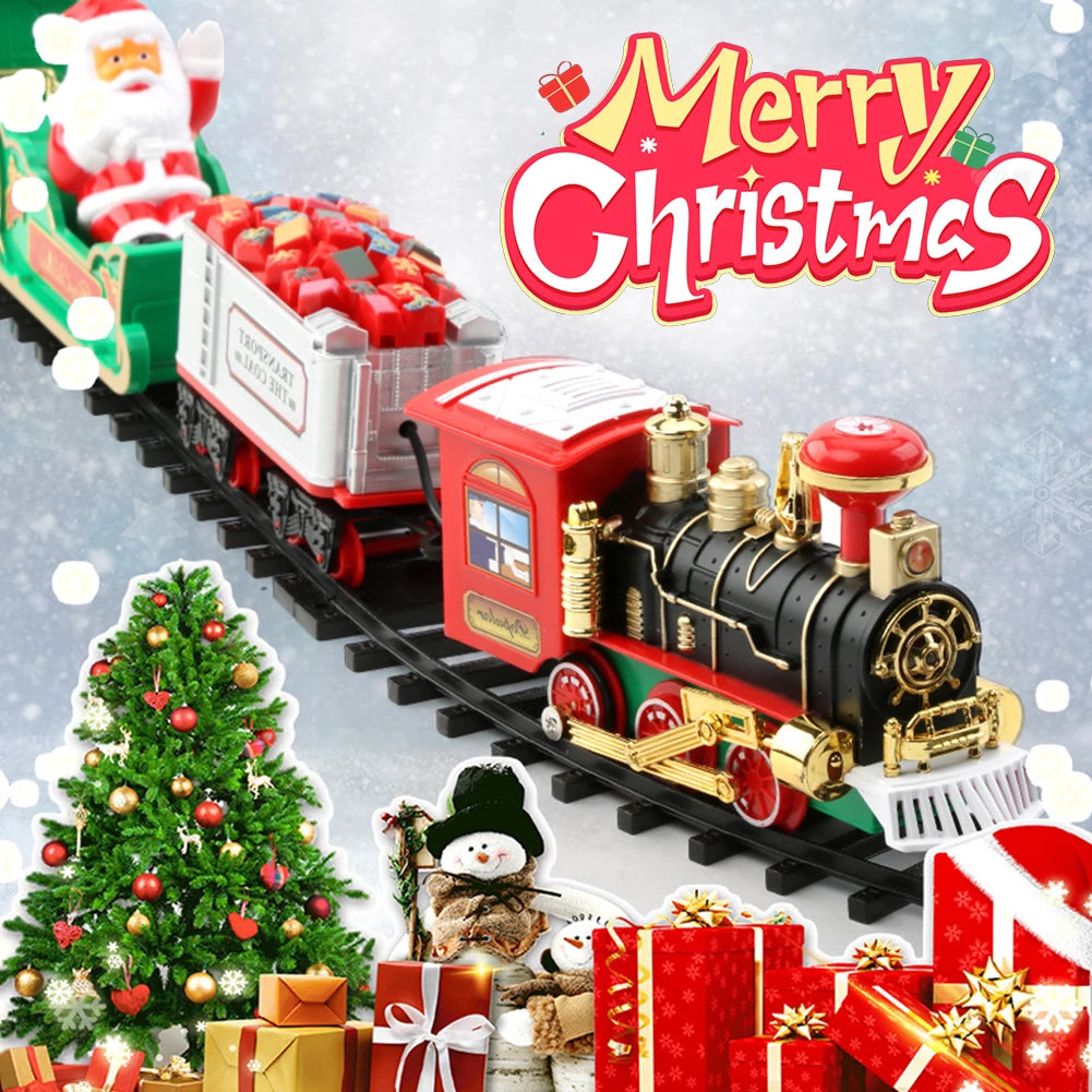 Christmas Train Christmas Tree Decoration Accessories Track Small Train with Music Santa Claus Train Set Children's Gift