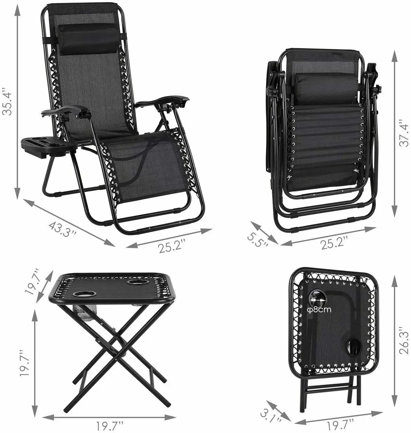 Homfa Folding Sun Lounger Set with Table
