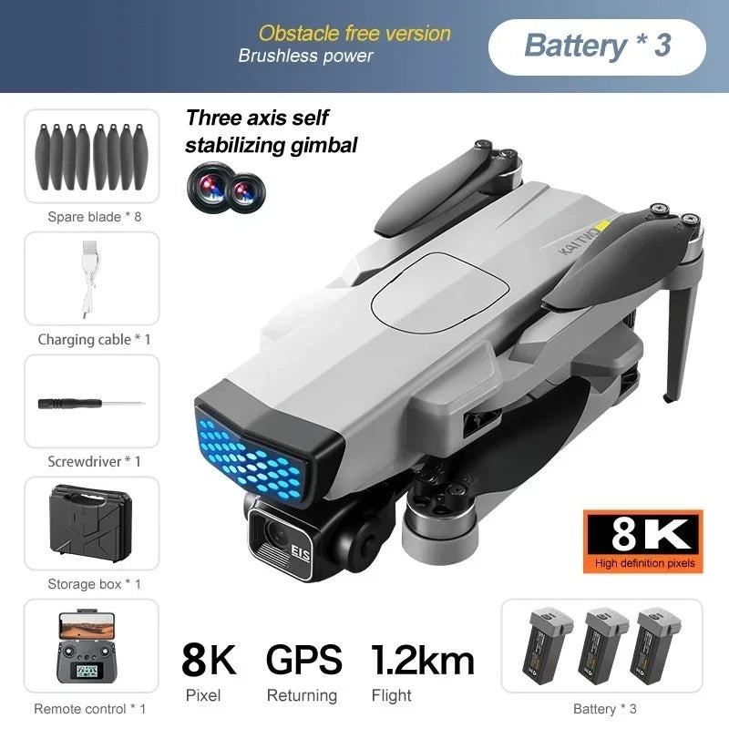 8K ESC 3 Axis Gimbal 360° Obstacle Avoidance WIFI FPV RC Drone 5G Brushless Electric GPS Follow Me Remote Control Quadcopter Toy