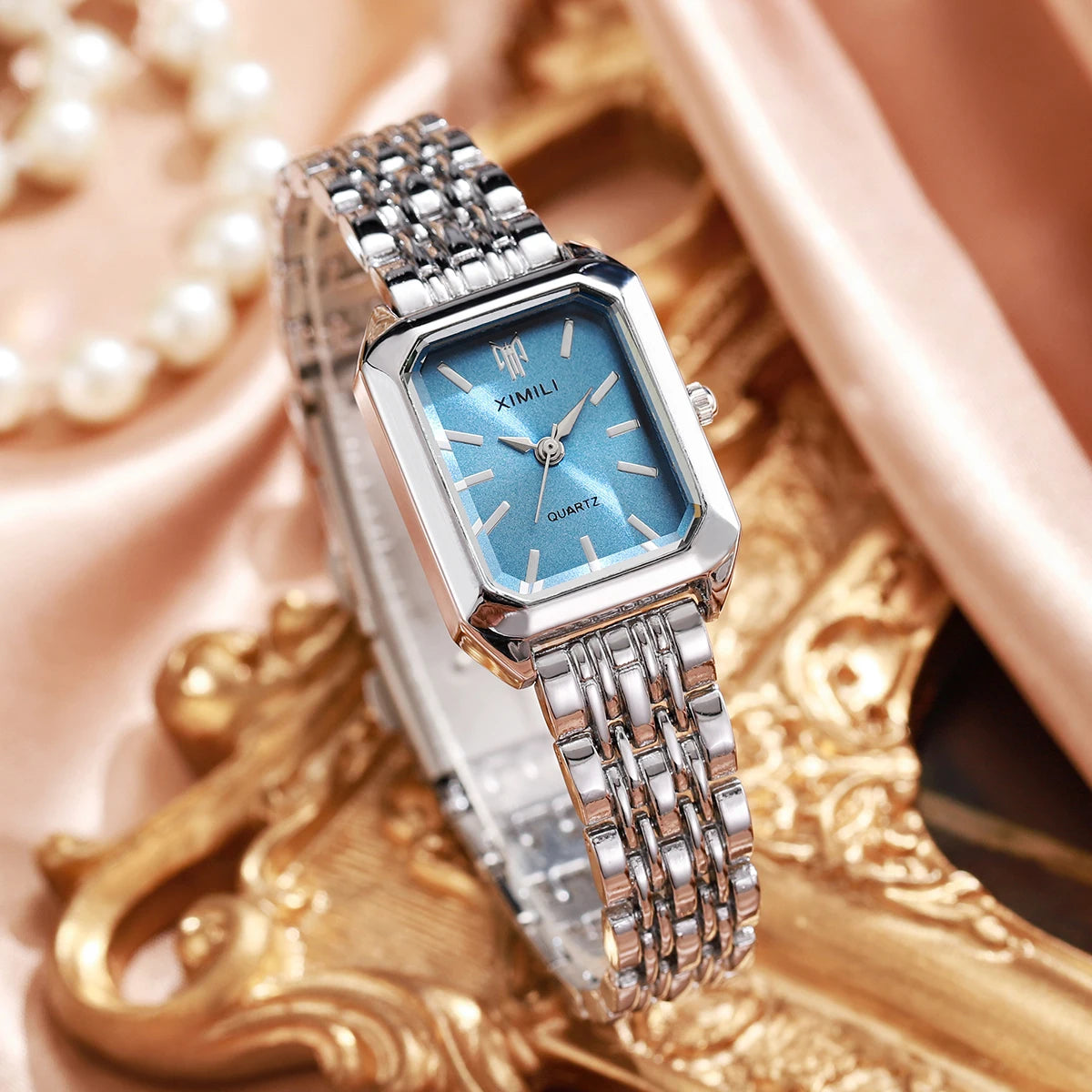 1/2/4PCS Fashion Rectangle Women Quartz Watches Stainless Steel Band Wristwatches for Girls Clock Reloj Mujer（Without Box）