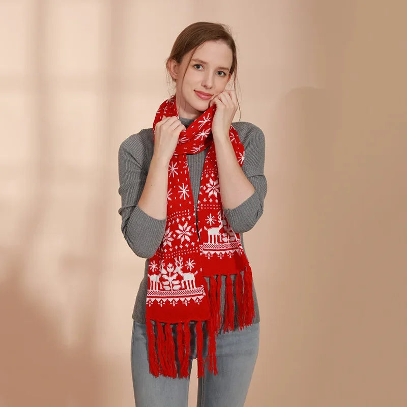 1pc Christmas Red Scarves Cartoon Reindeer Snowflake Warm Scarf Man and Woman Christmas Scarves for Women Sweet Girls Black 2025