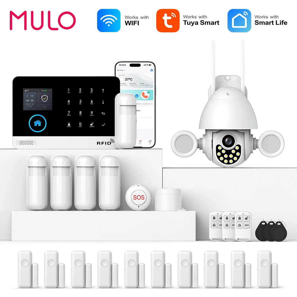MULO Alarm System For Home Burglar Security 433MHz GSM  Home alarm Wireless PG103 WiFi Alarma Tuya Smart App Work With Alexa